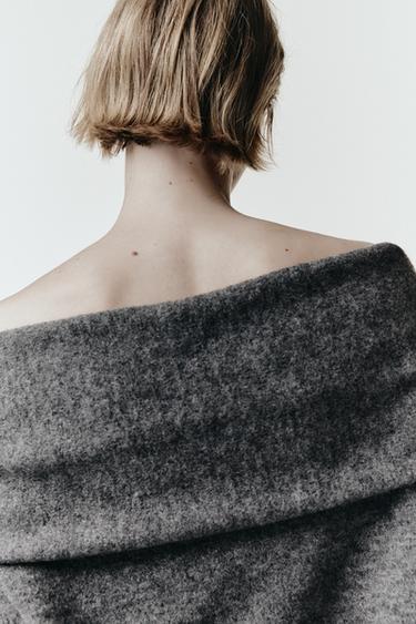 OFF-SHOULDER KNIT JUMPER - Grey marl by Zara