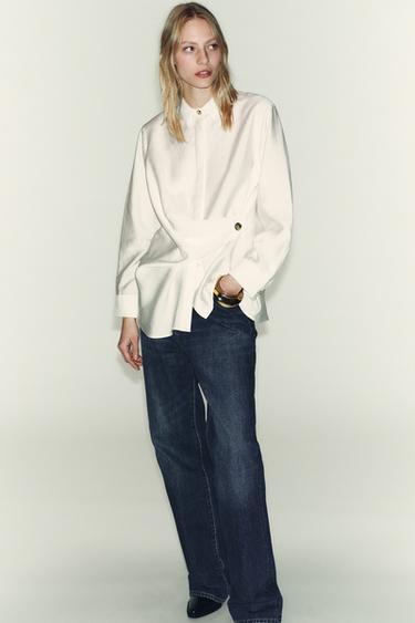 GOLD BUTTON CROSSOVER SHIRT - Ecru by Zara
