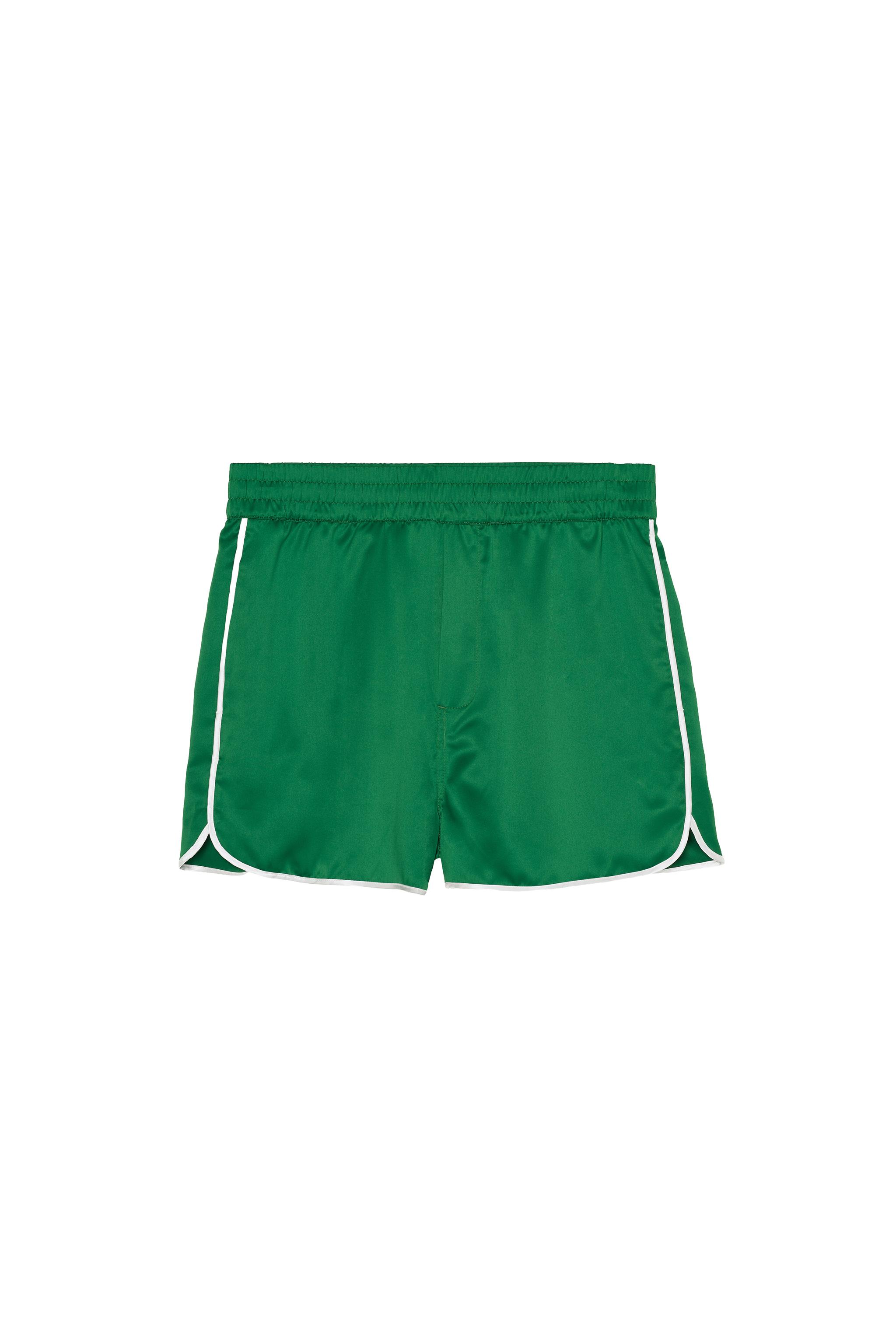 SATIN SHORTS WITH CONTRAST TRIM — Green