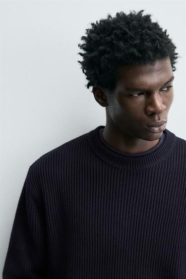 PULL EN MAILLE PERLÉE - Bleu marine de Zara - Image 5