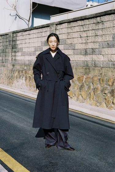 ZW 컬렉션 LIMITED EDITION 체크 트렌치 코트 - Zara 브라운-블루