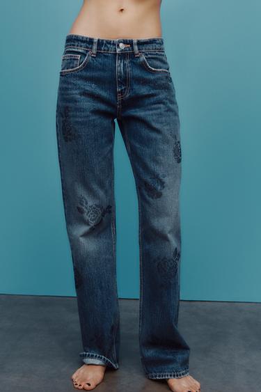 MID-RISE WIDE-LEG TRF JEANS - Navy blue by Zara