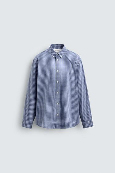 REGULAR FIT CHECK SHIRT - Blue by Zara