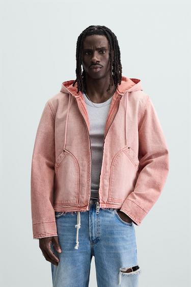 JAQUETA LAVADA COM CAPUZ - Rosa-giz da Zara