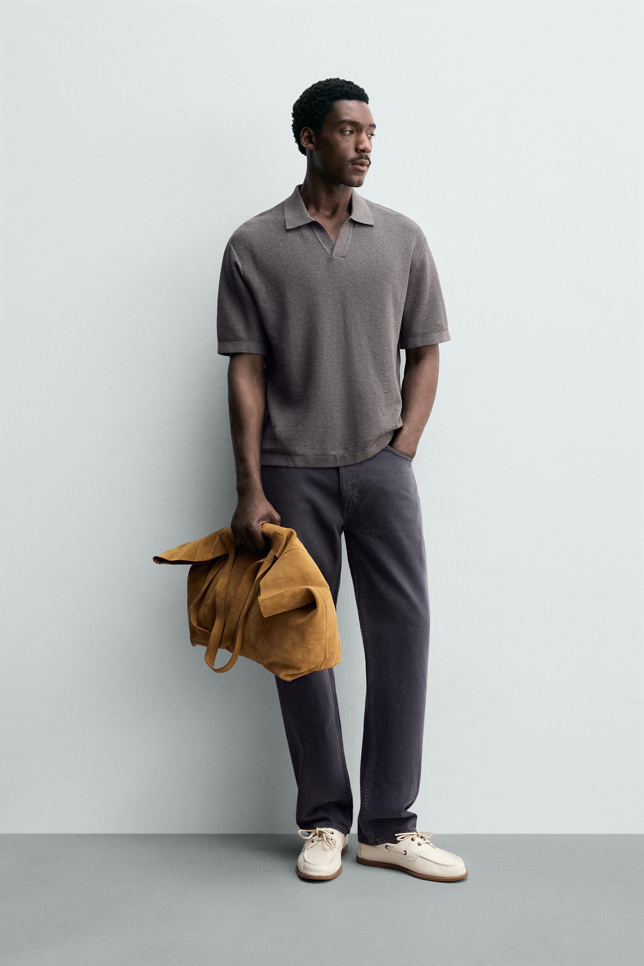 RELAXED FIT KNIT POLO SHIRT - Gray | ZARA Canada