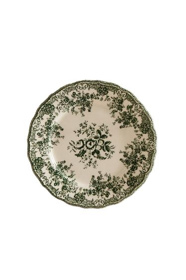 Zara FLORAL EARTHENWARE DINNER PLATE - Dark olive