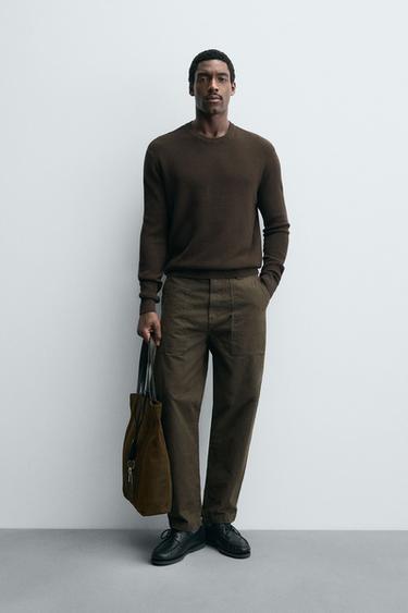 REGULAR FIT WAFFLE JUMPER - Brown by Zara