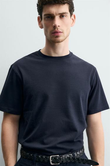 MEDIUM WEIGHT SHORT SLEEVE T-SHIRT - Navy blue by Zara - Image 4
