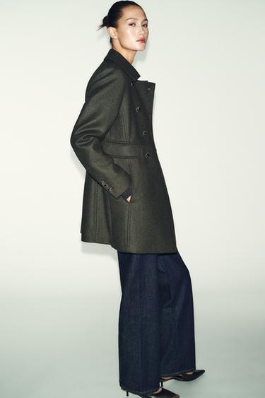 MANTEAU À BOUTONNAGE CROISÉ AVEC LAINE - Kaki de Zara - Image 5