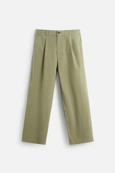 포플린 릴렉스핏 팬츠 - Zara 카키