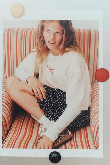 JUPE-SHORT FLEURS GAZE DE COTTON - Bleu de Zara