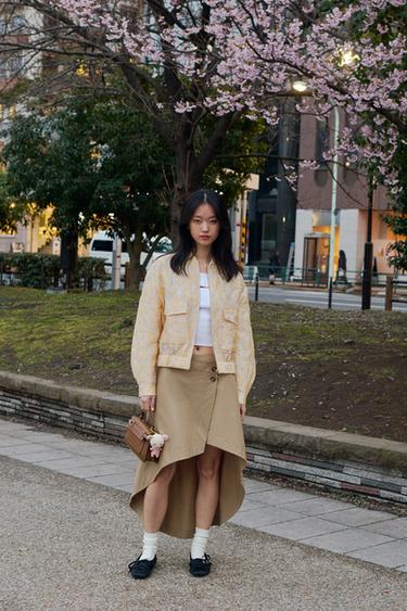 Zara JACQUARD BOMBER JACKET - Light yellow