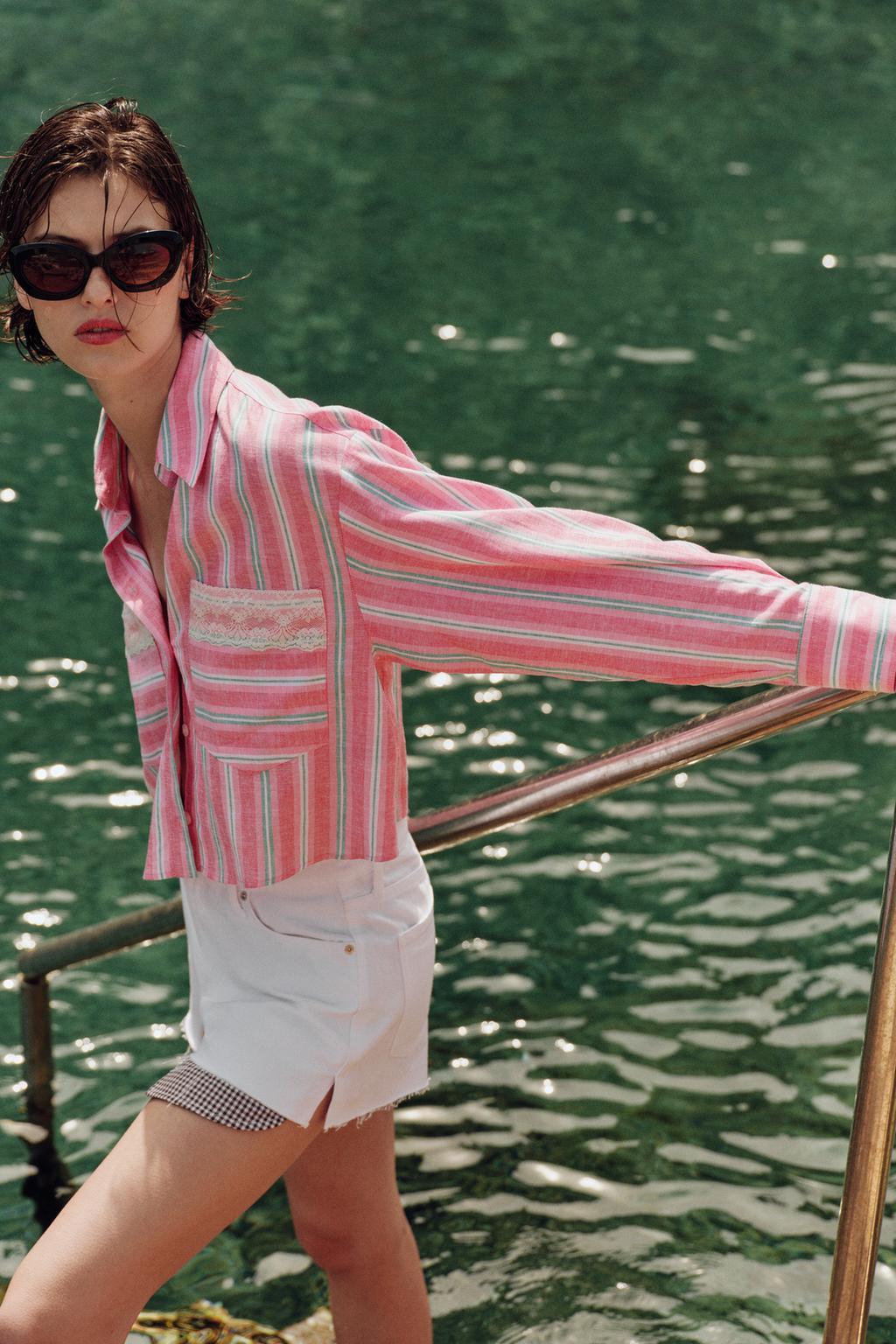 CROPPED STRIPED LACE SHIRT - image 2