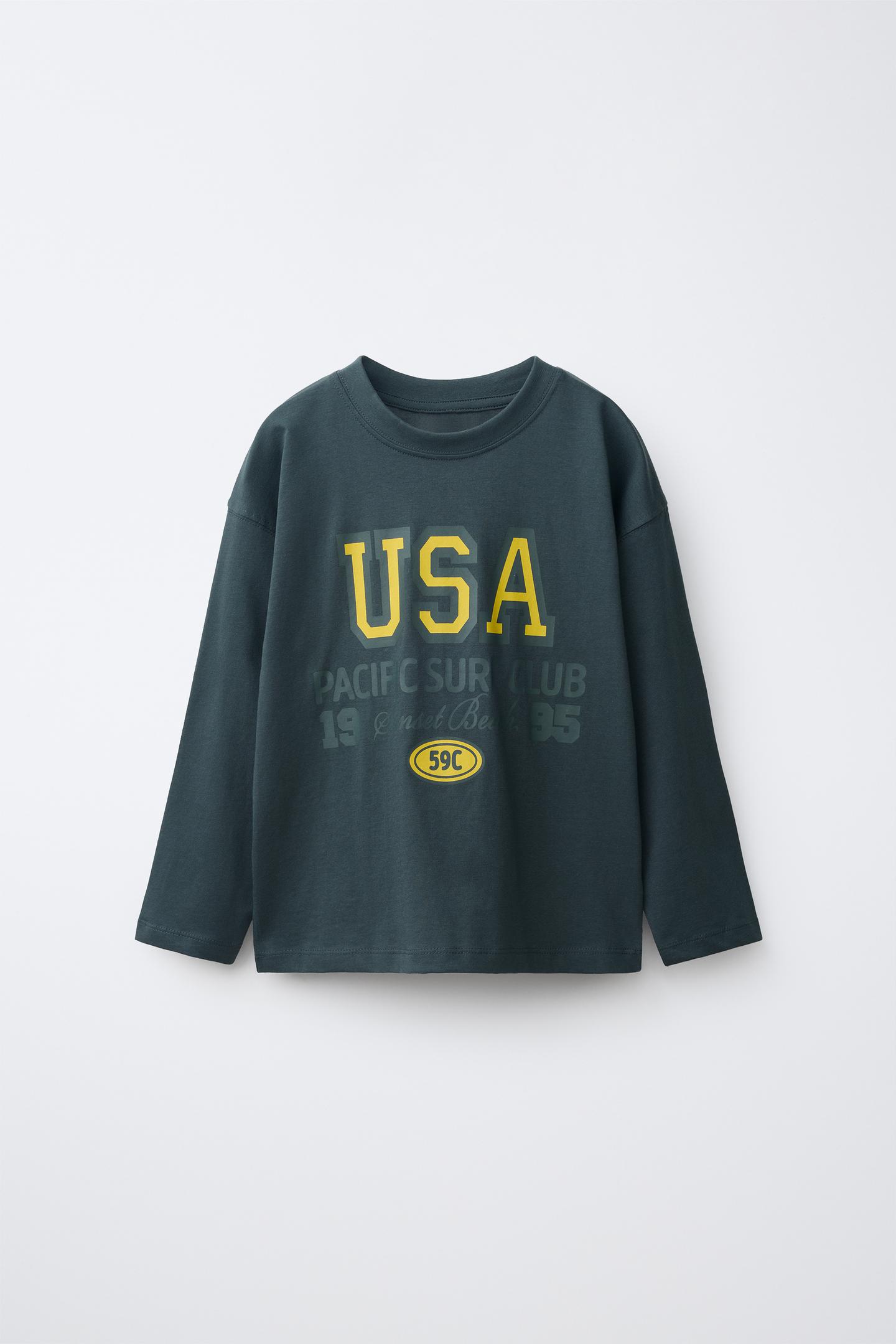 Детская футболка Zara Varsity Print, цвет: Синий зелёный — фото 2