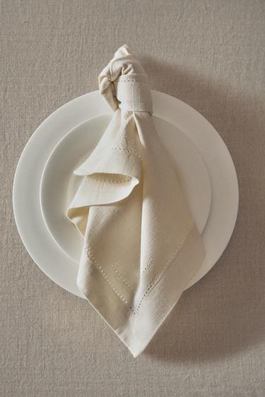 Zara HEMSTITCHED COTTON NAPKINS (PACK OF 2) - White