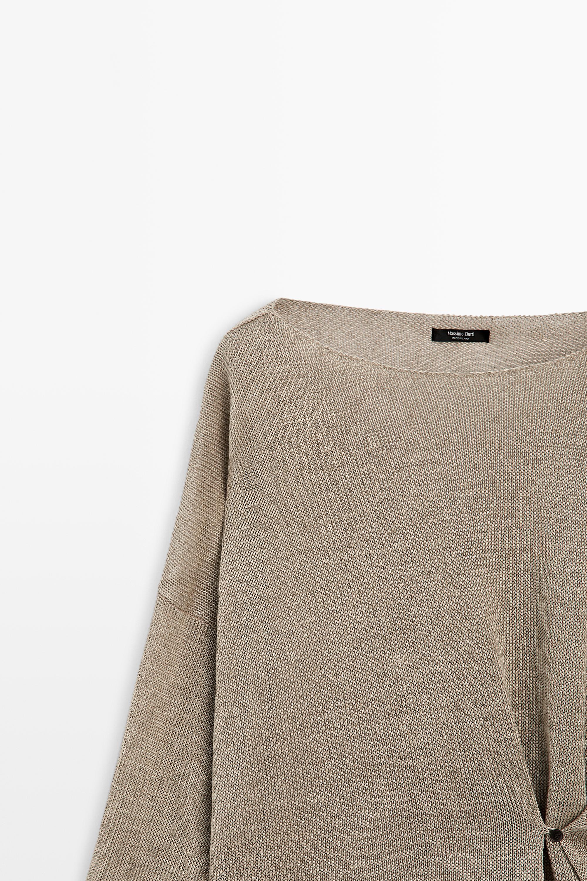 Oversize knit linen sweater with button detail
