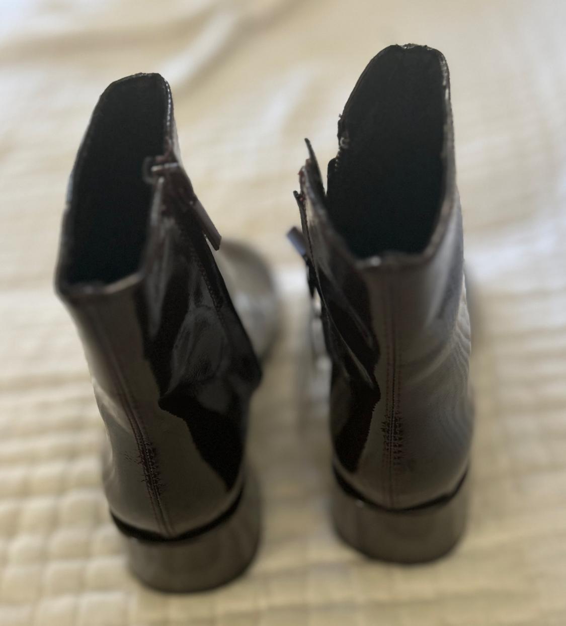 FAUX PATENT LEATHER ROUND TOE ANKLE BOOTS - Image 2