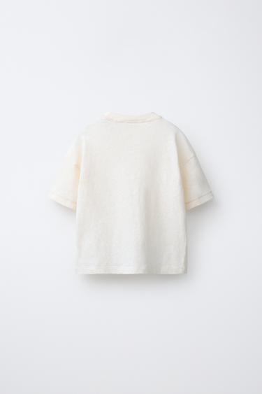 TEXT COTTON AND LINEN T-SHIRT - Ecru by Zara - Image 1