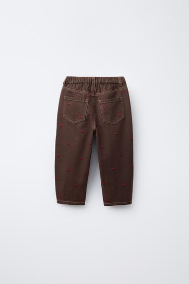 PANTALON EN SERGÉ BALLON CŒURS - Marron de Zara - Image 1