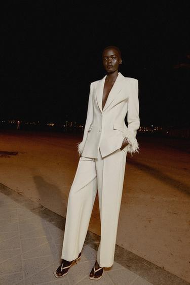 BLAZER WITH FEATHER CUFFS - Mid-ecru by Zara