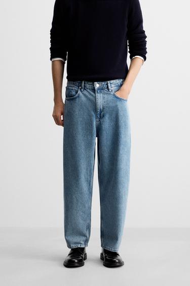 TAPERED WIDE-LEG JEANS - Mid-blue by Zara