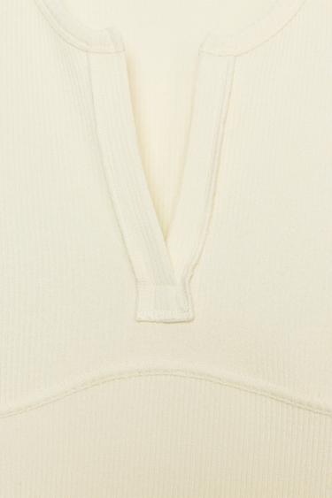RIB LONG SLEEVE T-SHIRT - Ecru by Zara - Image 5