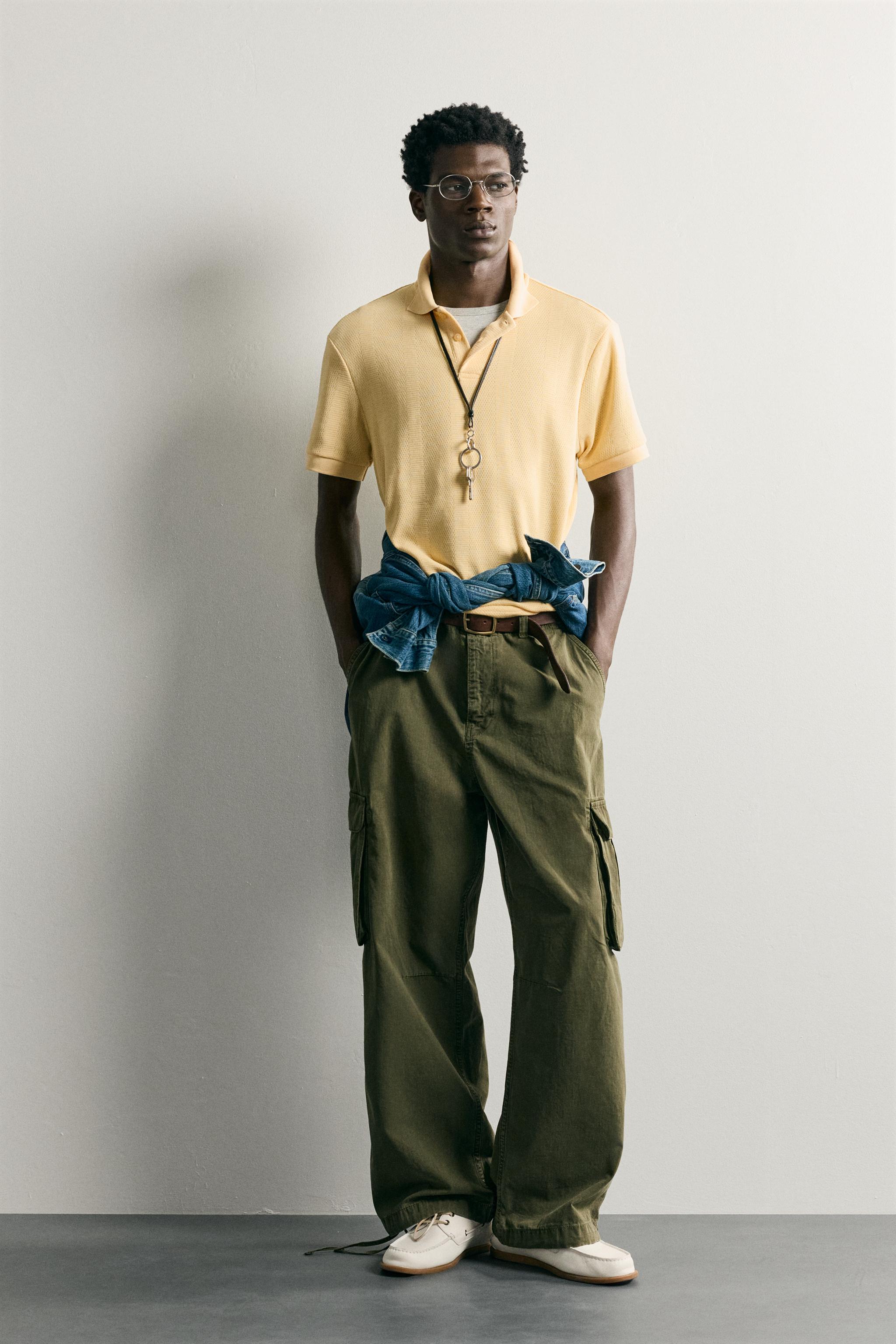 Zara ÇİZGİLİ JAKARLI REGULAR FIT POLO T-SHIRT