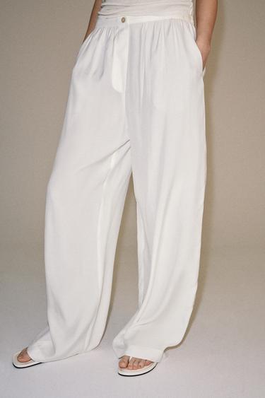 ZW COLLECTION FLOWING TROUSERS - White by Zara