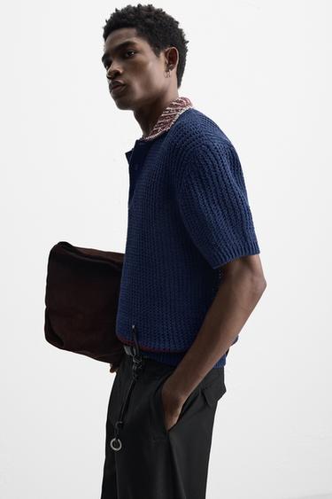 POLO EN MAILLE STRUCTURE CONTRASTE - Bleu de Zara - Image 5