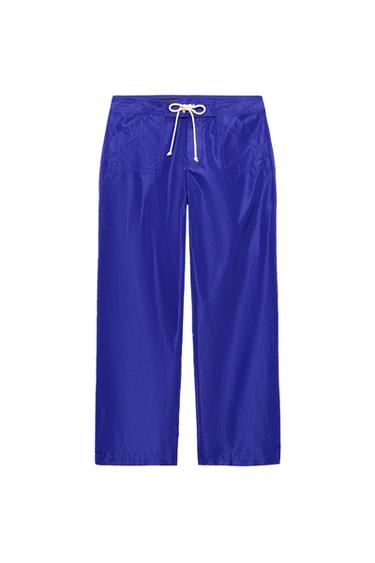CROPPED NYLON TROUSERS WITH DRAWSTRINGS - Blue by Zara