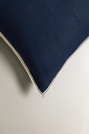 HOUSSE DE COUSSIN LIN BORD - Bleu de Zara - Image 1