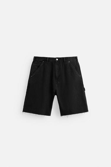 QUẦN SHORT BERMUDA DENIM DÁNG CARPENTER CÓ TÚI - Màu đen từ Zara