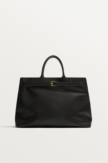 LEATHER HANDBAG - Brown by Zara