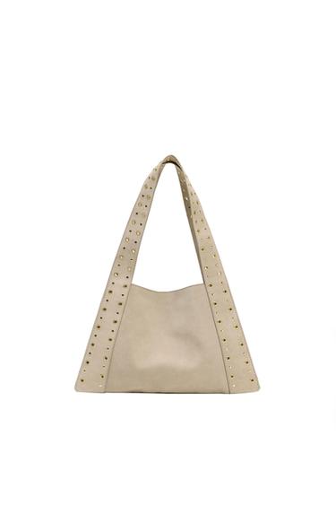 SPLIT SUEDE STUDDED SHOULDER BAG