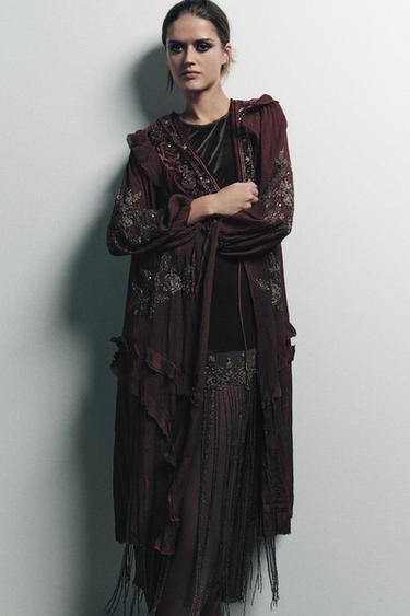 COMBINED GEORGETTE SEQUIN TOP - Wine by Zara - Image 0