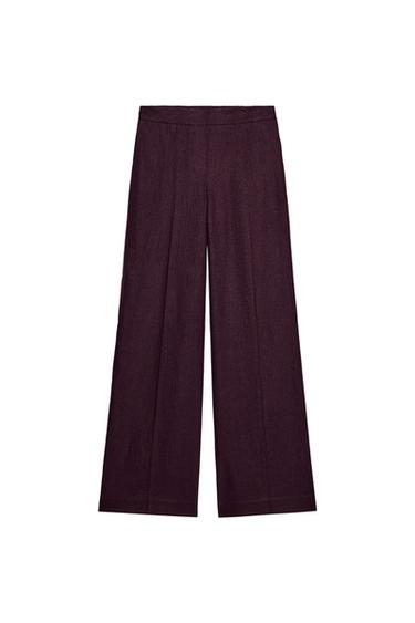 PANTALÓN RECTO LINO - Berenjena de Zara