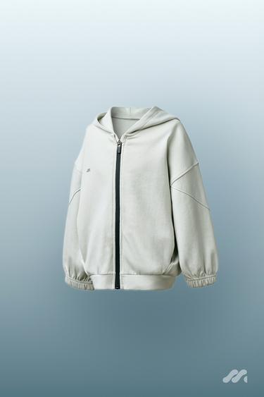 SUDADERA INTERLOCK CREMALLERA CAPUCHA LOGO - Piedra de Zara