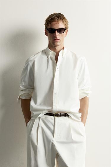 Zara COTTON-LYOCELL REGULAR FIT SHIRT - White