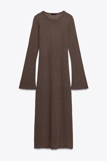 LONG TEXTURED DRESS - Dark brown by Zara - Image 4