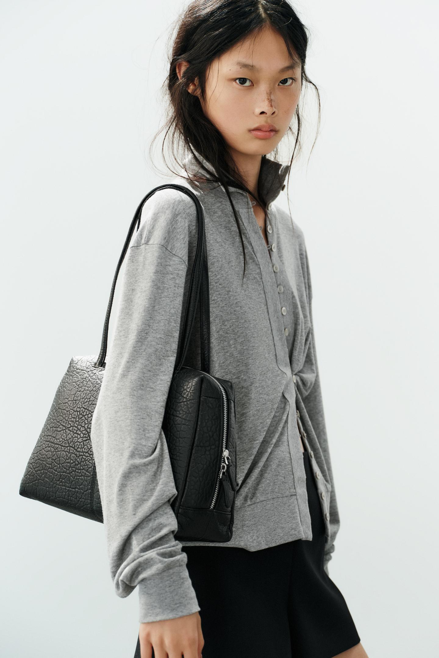 Женская сумка Zara Leather Shoulder, цвет: Чёрный — фото 2