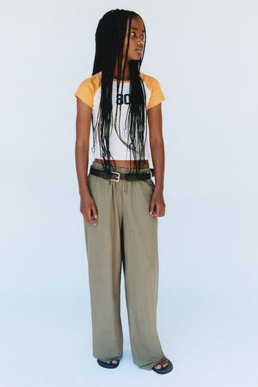 WIDE LEG PYJAMASBUKSER - Kaki fra Zara
