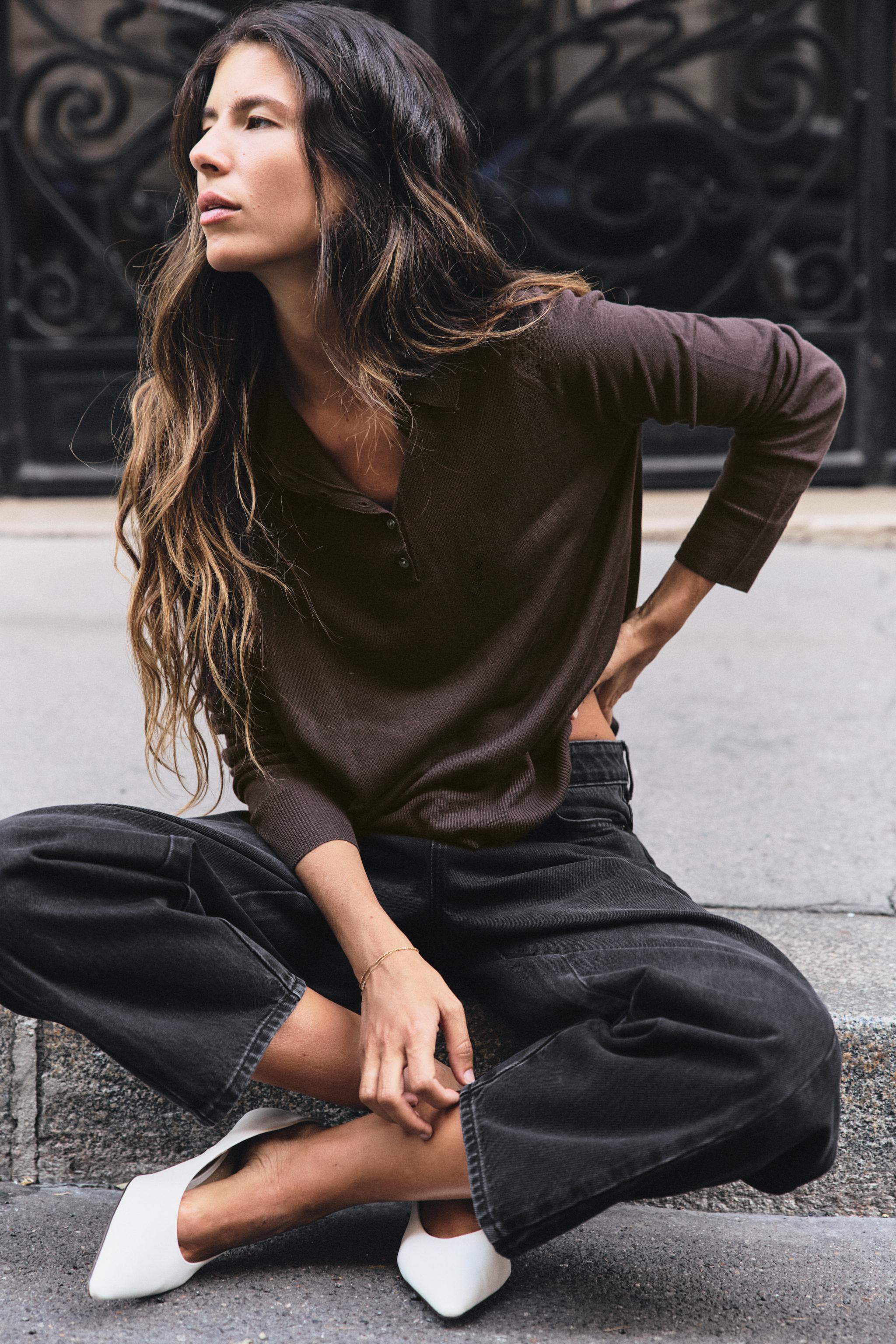 Zara DÜZ TRİKO POLO T-SHIRT görsel 4