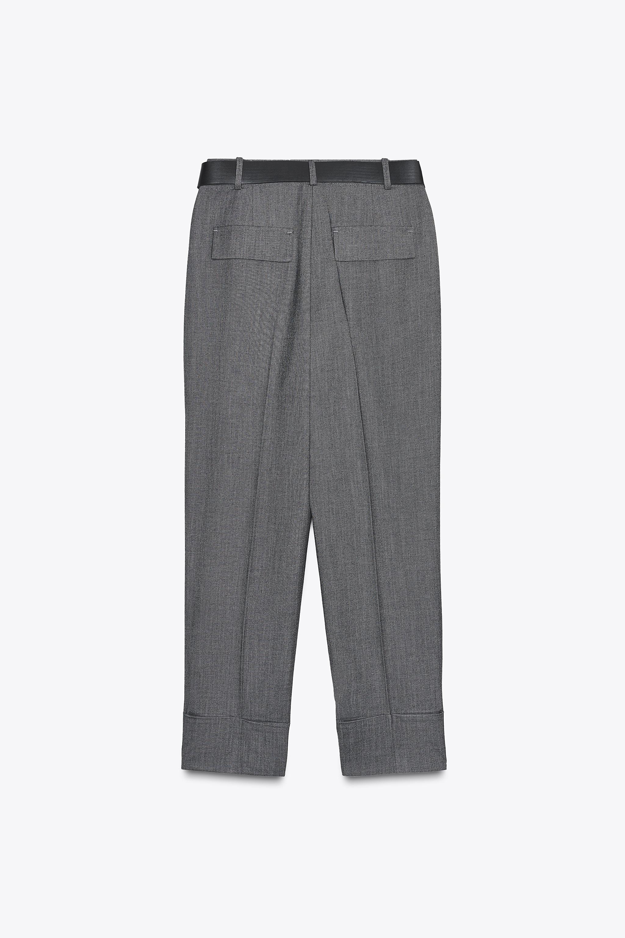 BELTED CUFFED HEM PANTS