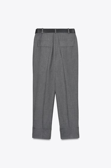 TROUSERS WITH BELT AND TURN-UP HEMS - Dark grey by Zara - Image 6
