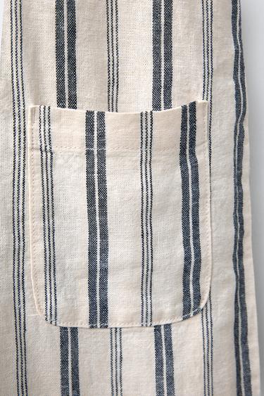 STRIPED LINEN BLEND LONG DUNGAREES - Ecru / Blue by Zara - Image 3