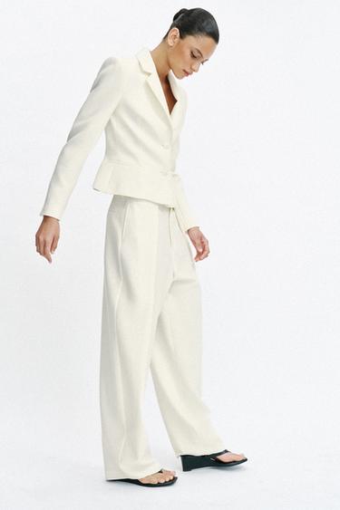 PANTALON VOLUME À PINCES - Écru de Zara