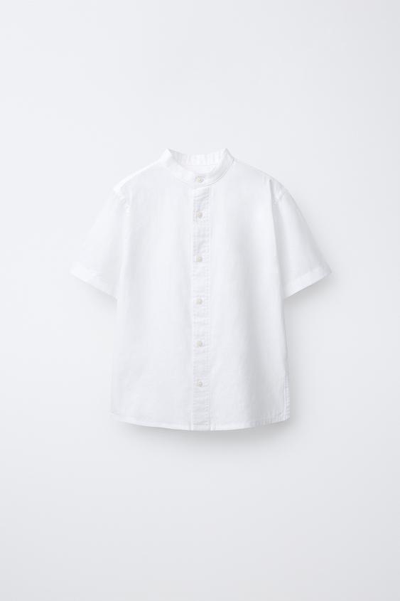 חולצת כותנה ופשתן עם צווארון סיני - לבן של Zara - תמונה 0