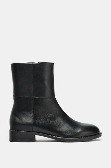 FLAT LEATHER ANKLE BOOTS - Black by Zara