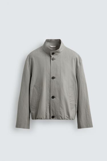 Zara 寬鬆版型格紋紋理外套 - 灰色