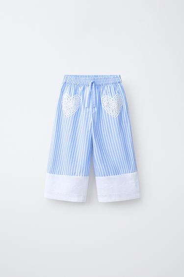 STRIPED TROUSERS WITH CROCHET HEARTS - Blue by Zara